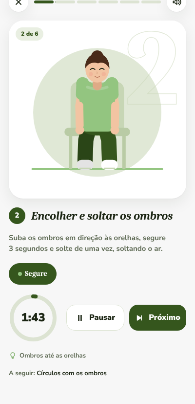 Tela do exercício com o ritmo guiado: segure